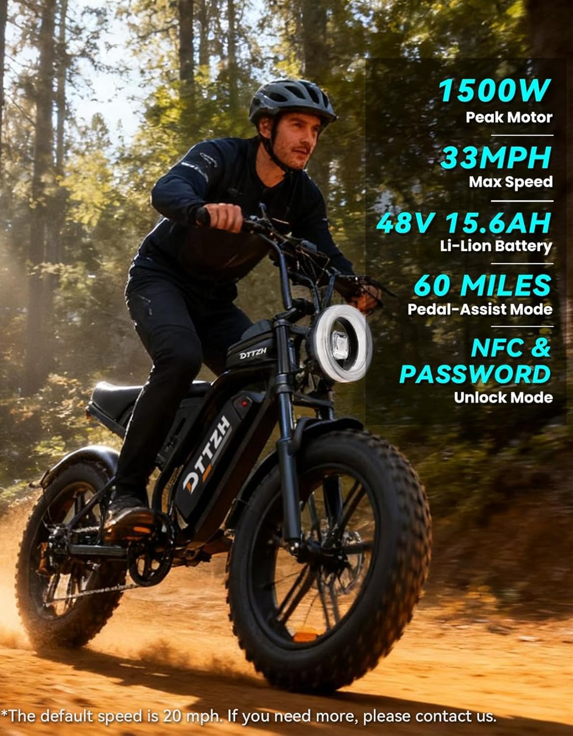 Electric Fat Tire Bike for Adults with NFC & Password Unlock, Full Suspension Off-Road E-Bike, 20-Inch Tires, Long-Range Performance