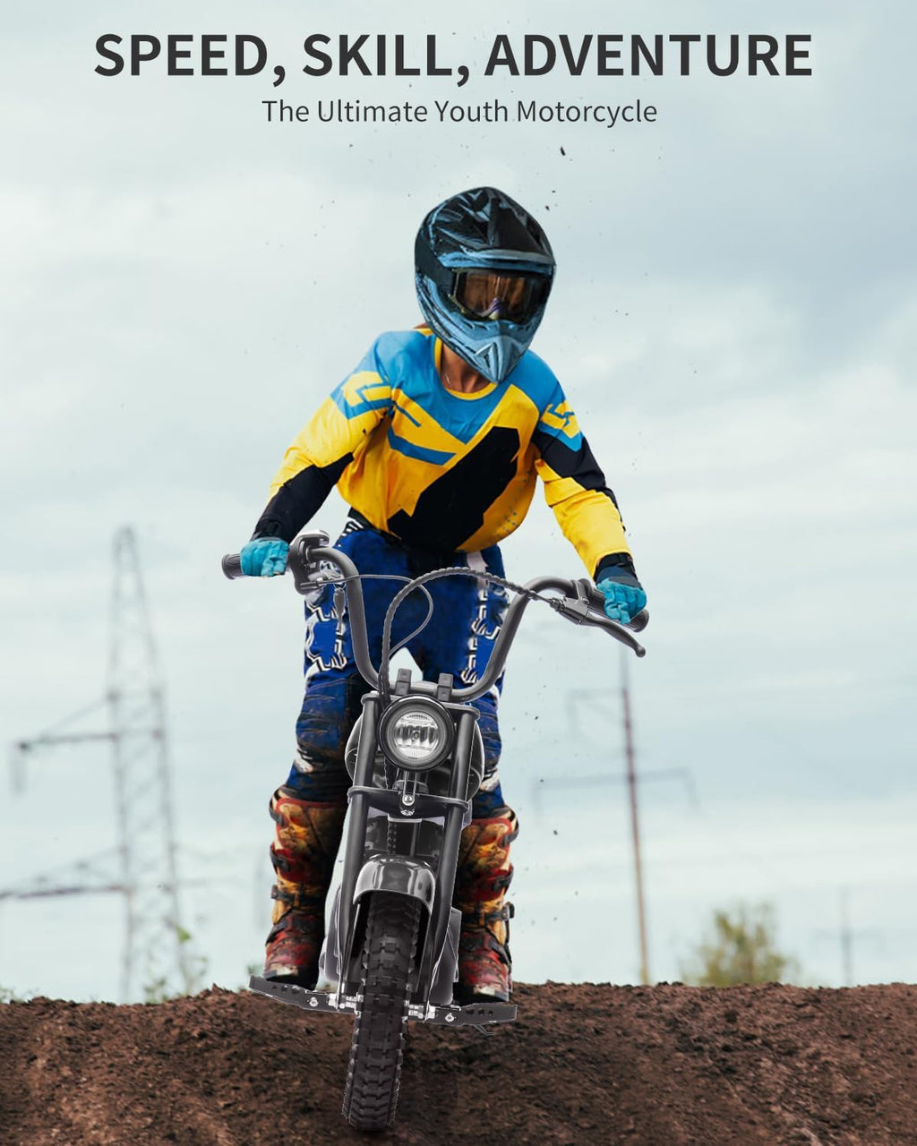 Kids Electric Dirt Bike 250W Chain-Driven Motor, 14-15 MPH Top Speed, LED Lights, Handbrake & Shock Absorbers, 150 lbs Capacity, Black