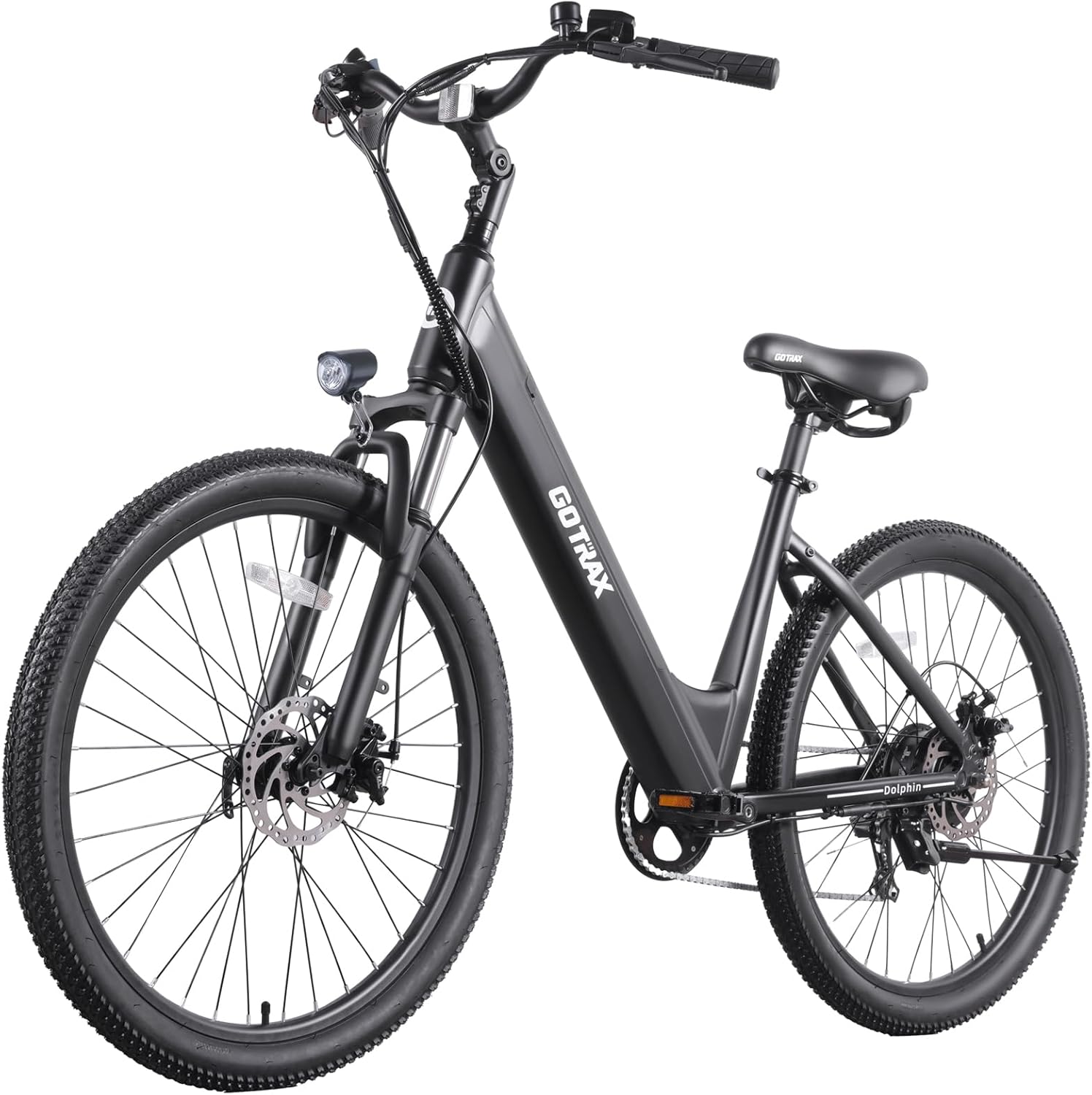 26" Step-Through Electric Bike for Adults, 500W Peak Motor, Up to 30-Mile Range, 7-Speed City E-Bike with Front Suspension
