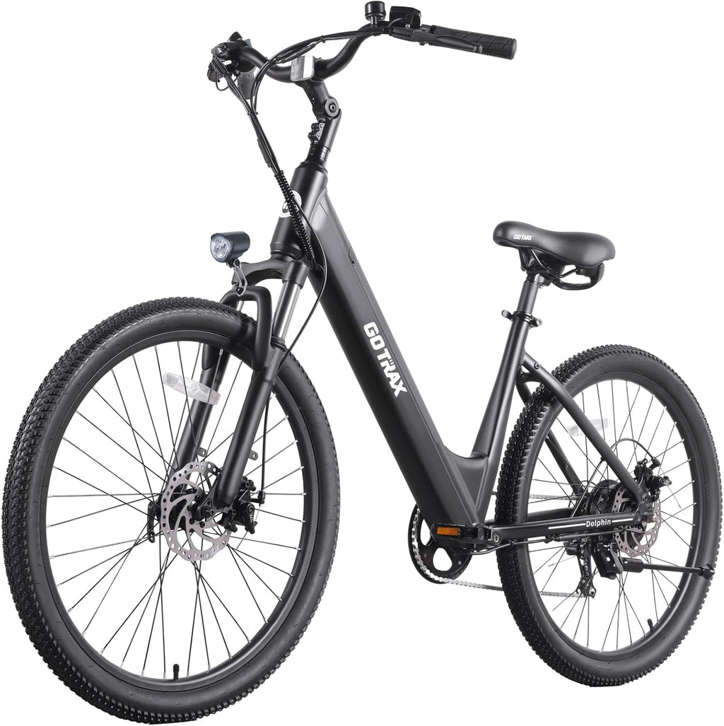 26" Step-Through Electric Bike for Adults, 500W Peak Motor, Up to 30-Mile Range, 7-Speed City E-Bike with Front Suspension