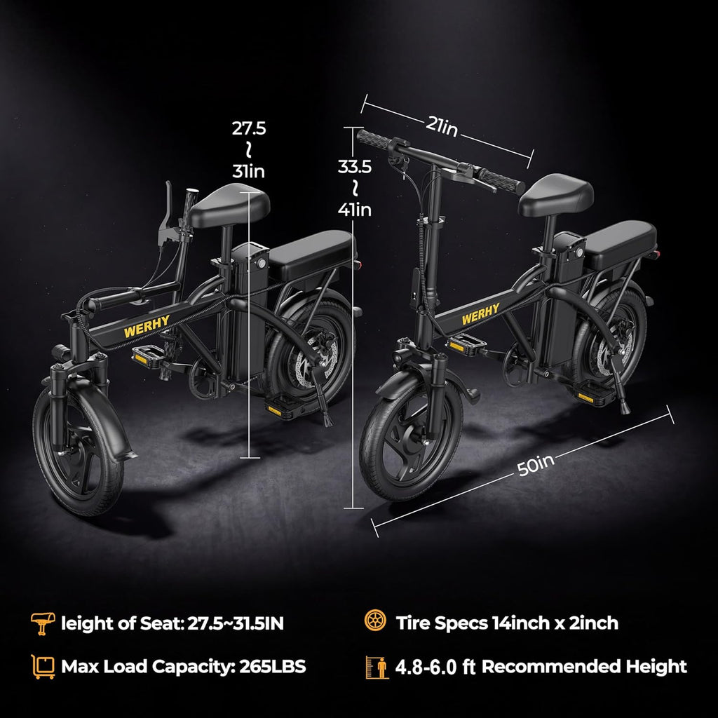 Folding Electric Bike for Adults – 500W Motor, 14" Mini Ebike, 20 MPH, Up to 20-Mile Range