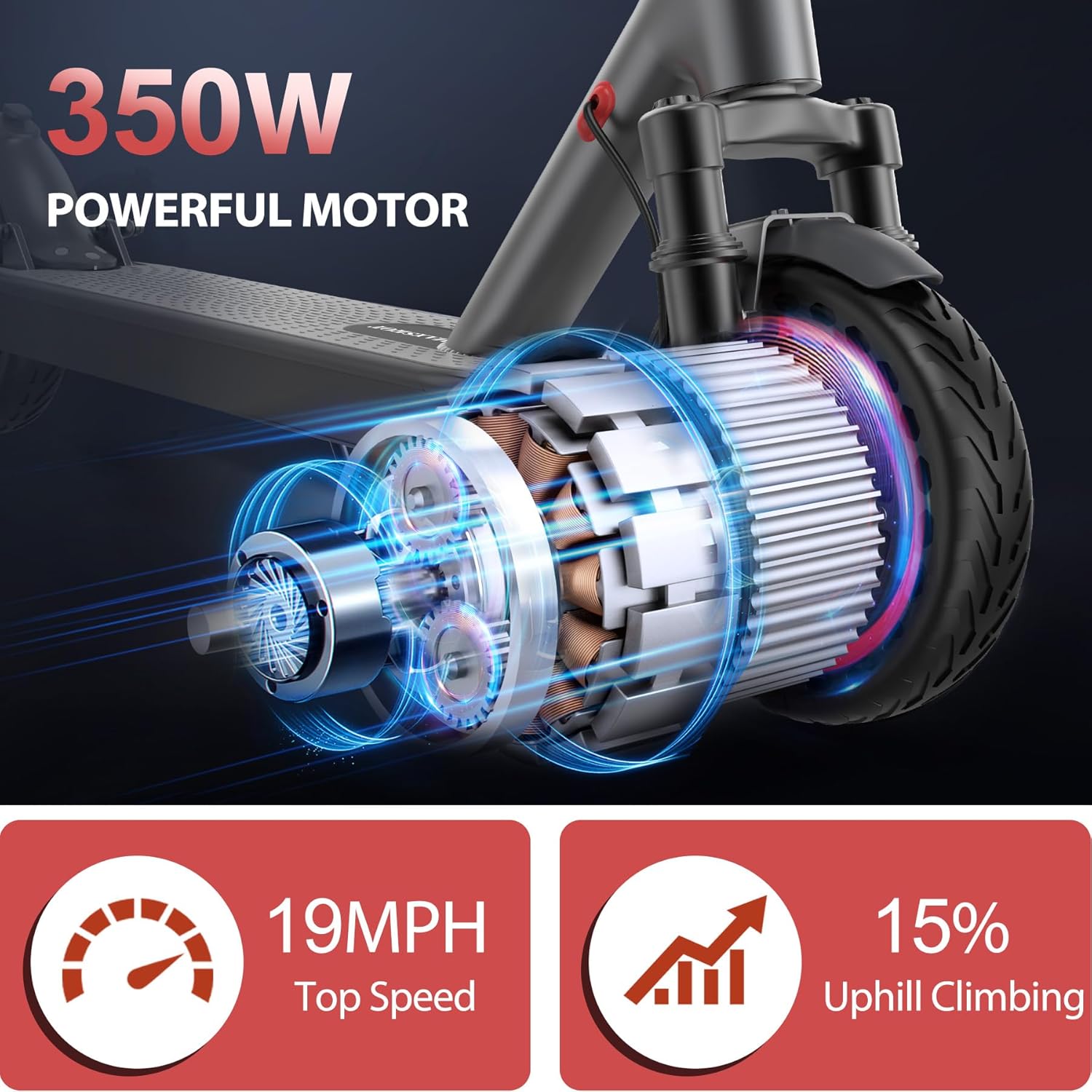 Electric Scooter for Adults – 350W/500W Motor, 19–22 MPH, Up to 28 Miles Range, Folding Design with Dual Suspension & App Control