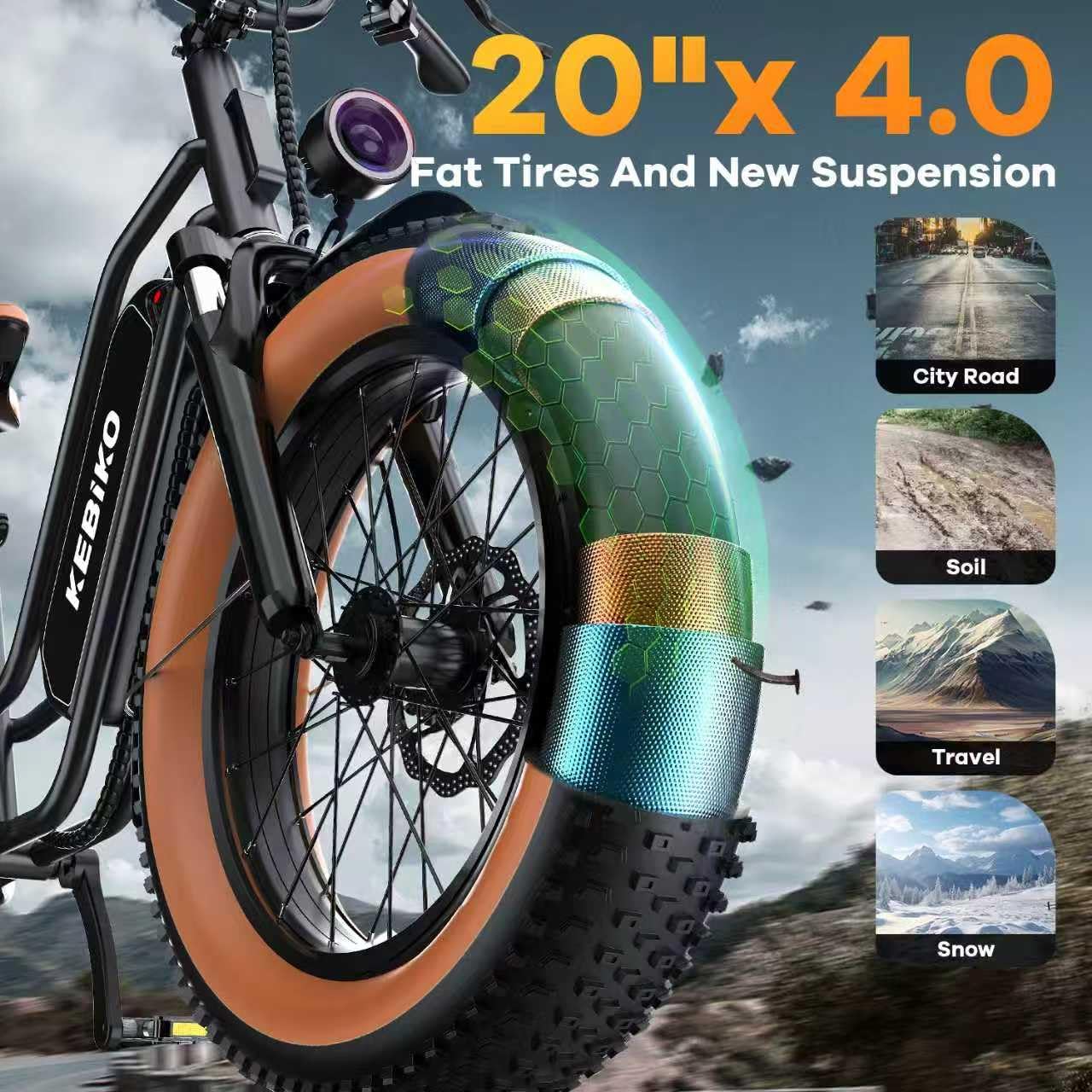 Electric Fat Tire Bike for Adults, 20-Inch All-Terrain E-Bike, Long-Range Commuter Electric Bicycle, UL Certified