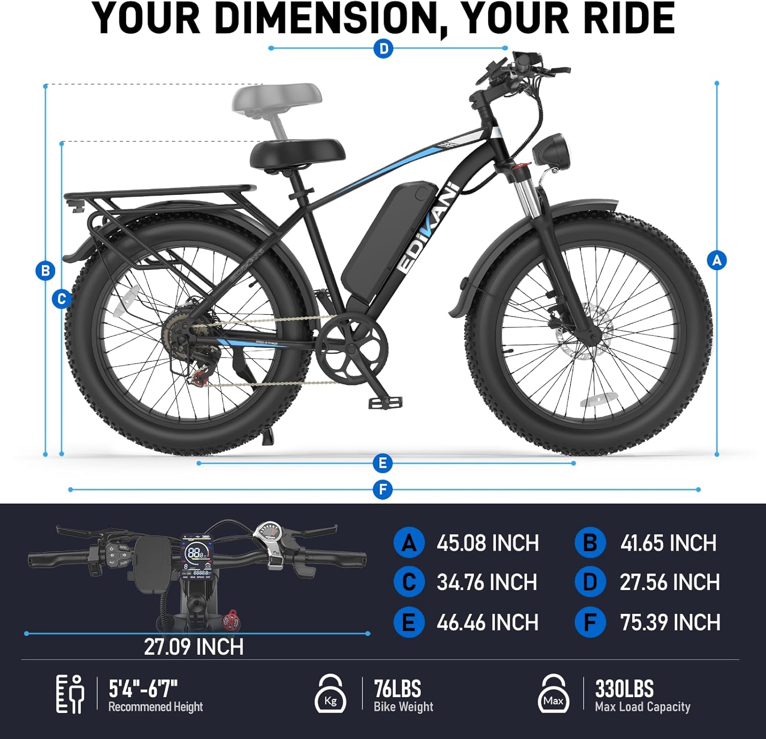 2000W Peak Electric Bike for Adults – 26" Fat Tire E-Bike, 34 MPH Top Speed, Up to 100 Miles Range, Brake Light