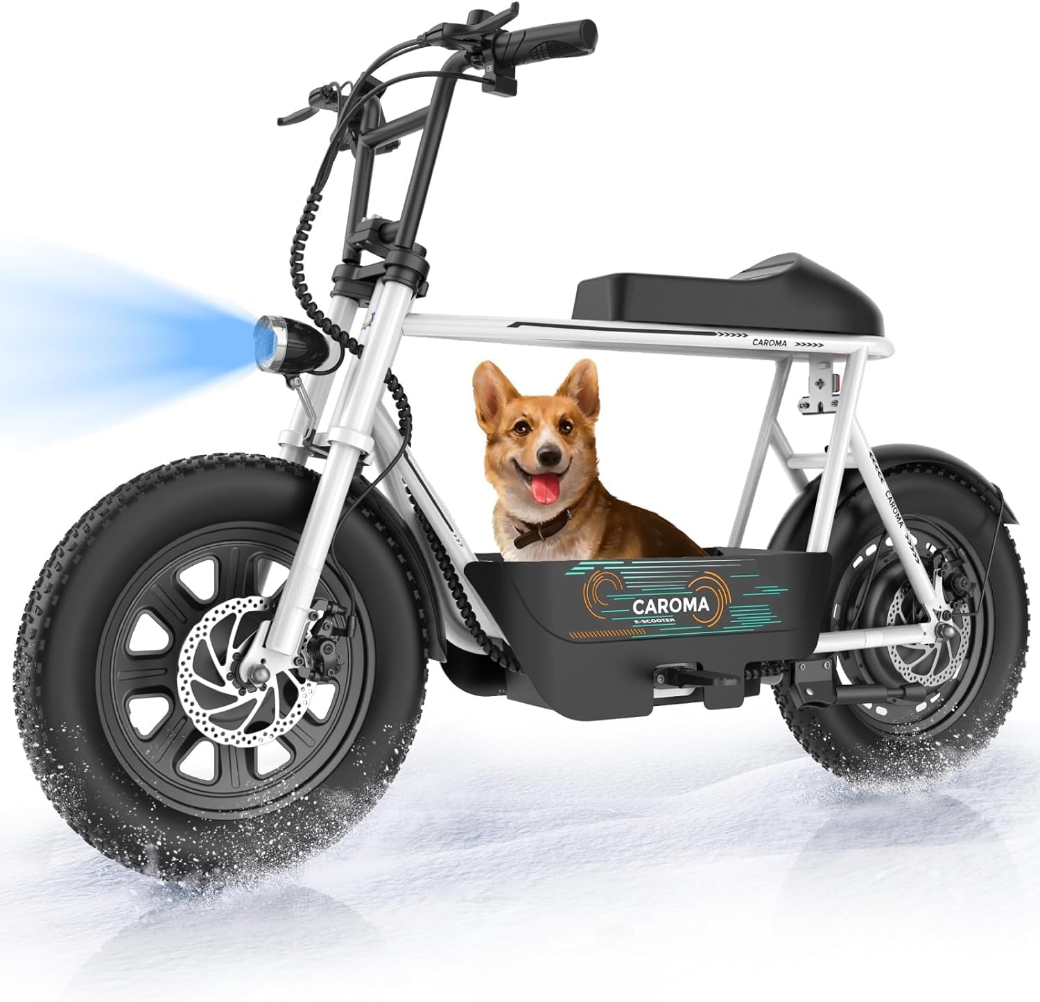 Electric Scooter with Seat – 16" Fat Tire Mini E-Bike for Adults with Basket, Cargo & Pet Carrier Design