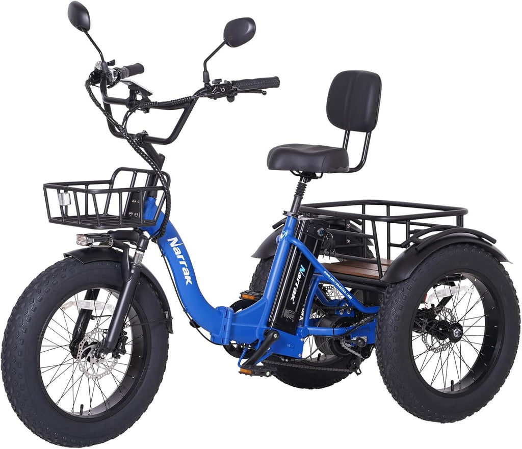 1350W Peak Folding Electric Tricycle for Adults – Fat Tire 3-Wheel E-Trike with Large Rear Basket & Removable Battery