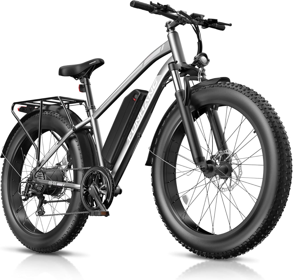 1000W Peak Electric Mountain Bike for Adults – 26-Inch Fat Tire E-Bike with Front Suspension, 7-Speed Gear System, Rear Rack & Up to 60-Mile Range