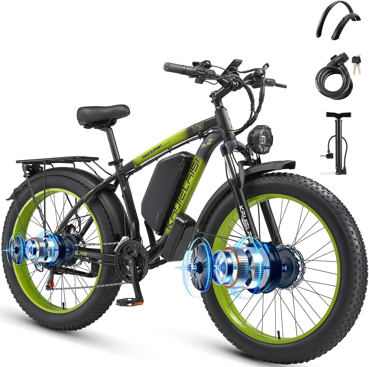 4000W Peak AWD Dual Motor Electric Bike for Adults – 26" Fat Tire E-Bike, 21-Speed, Dual Hydraulic Brakes