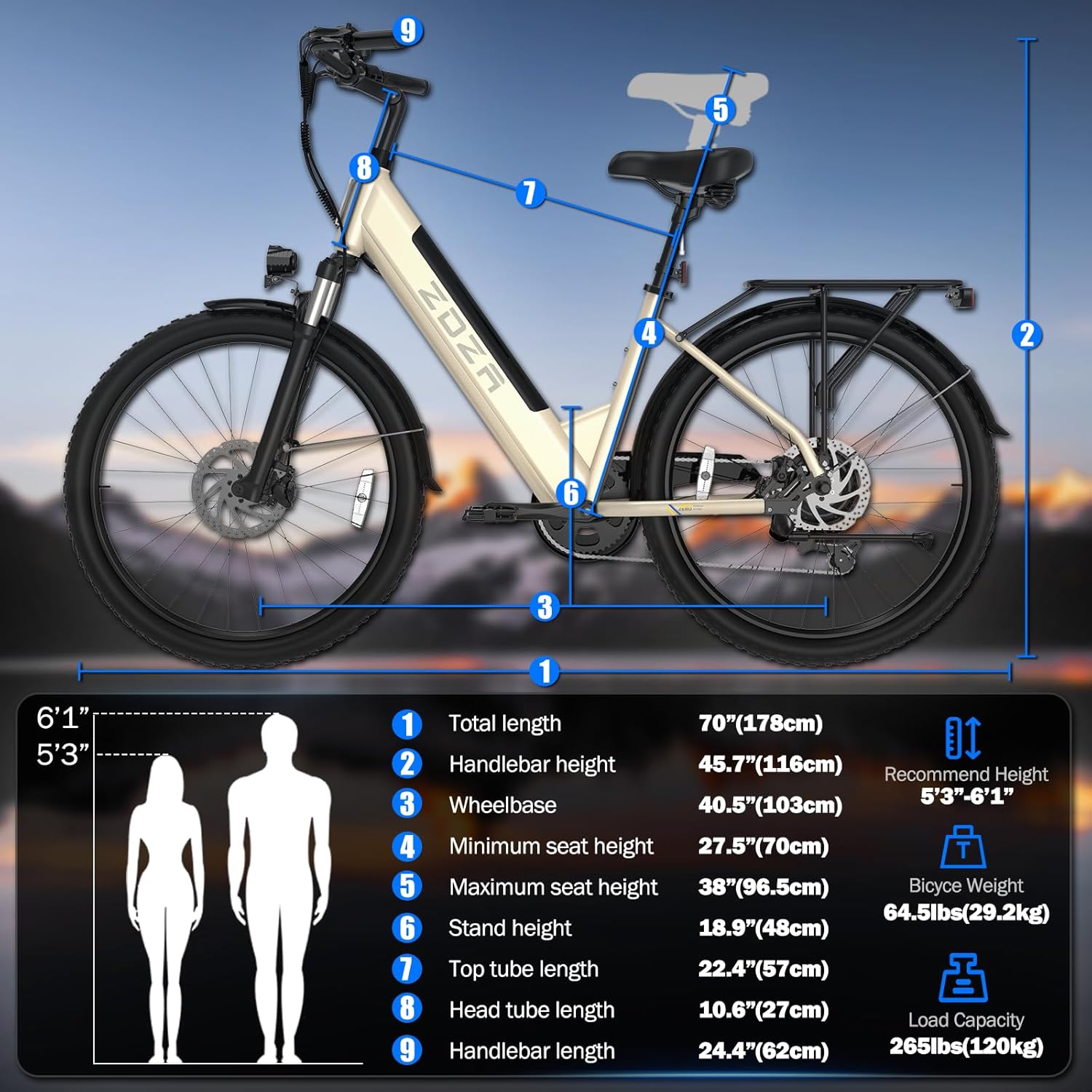 Step-Through Electric Bike for Adults, 1000W Peak Motor, 7-Speed Commuter E-Bike with Rear Cargo Rack