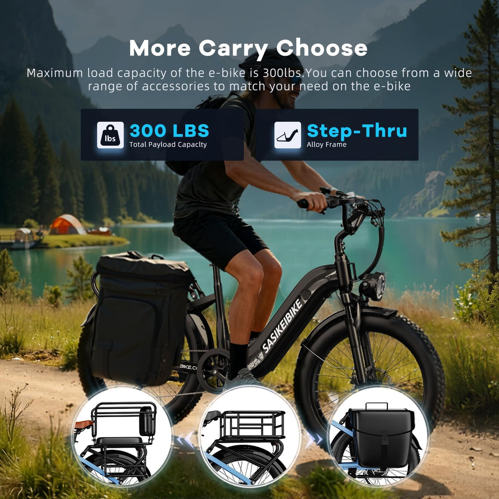 24" Fat Tire Step-Thru Electric Bike for Adults & Teens – All-Terrain E-Bike with Front Suspension & Removable Power System