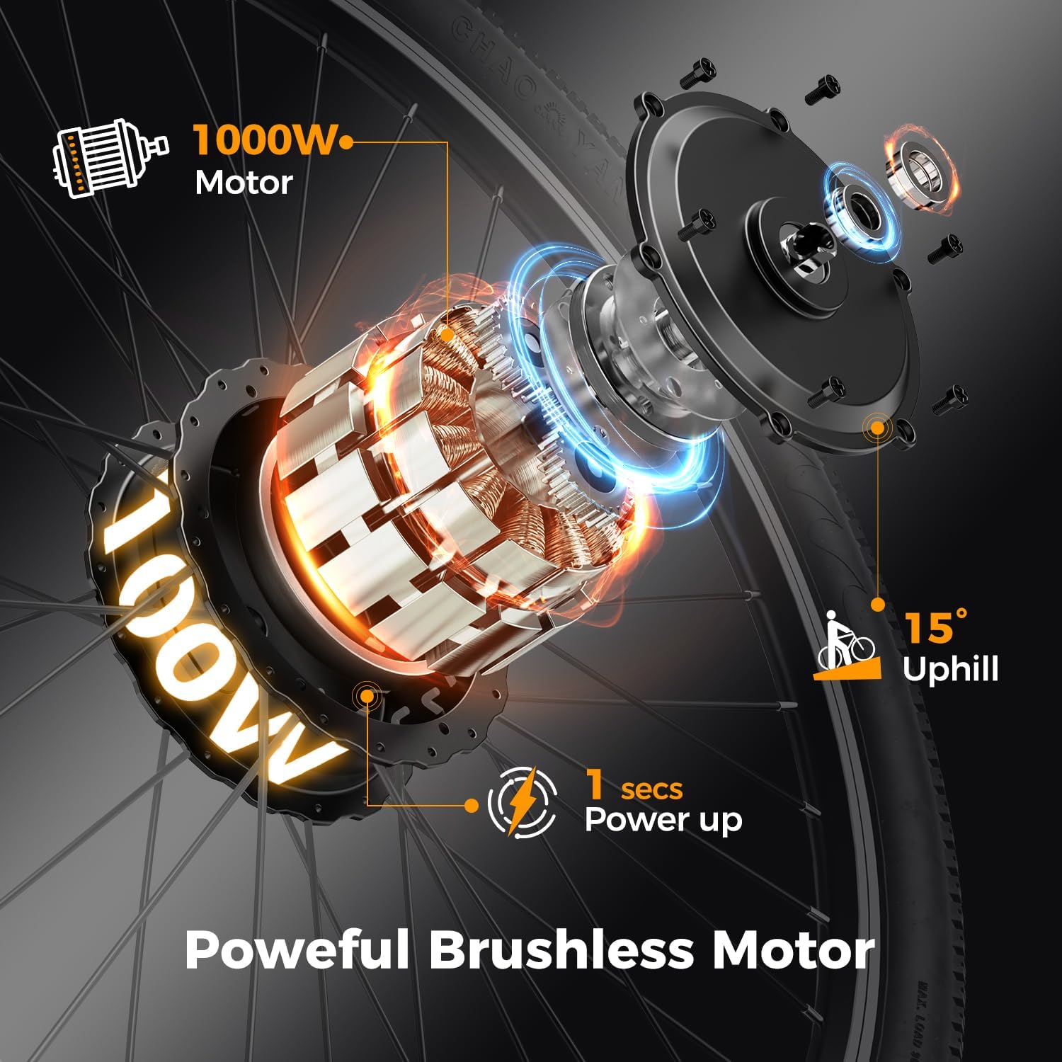 26" Electric Bike for Adults, 1000W Peak Motor, Up to 40-Mile Range, 7-Speed Commuter E-Mountain Bike with Front Suspension