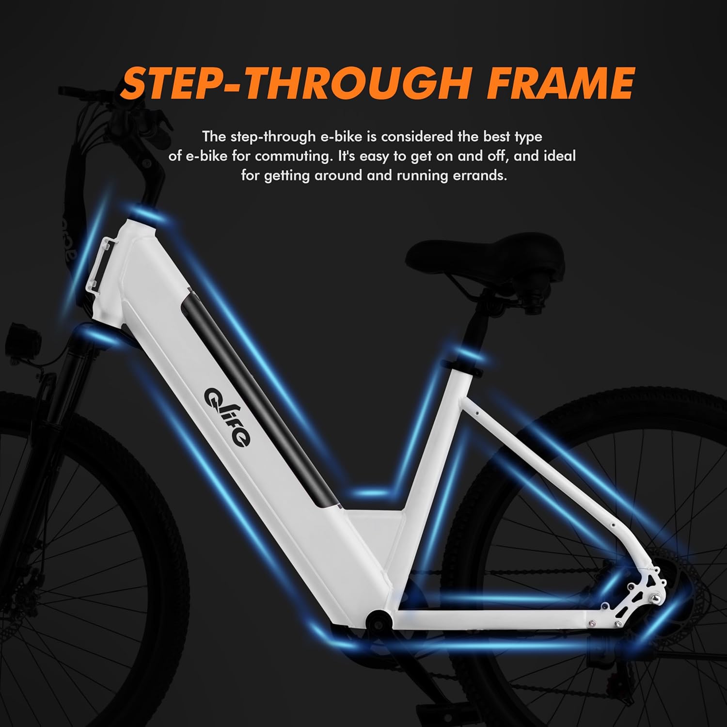 Step-Through Electric Bike for Adults & Teens, 1000W Peak Motor, Up to 55-Mile Range, 7-Speed Commuter E-Bike