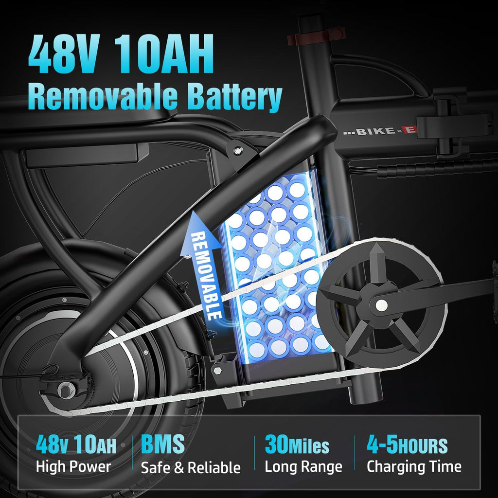 Folding Electric Bike for Adults & Teens – Up to 1200W Peak Motor, 14-Inch Portable E-Bike with Dual Suspension, 3-Speed Modes, Up to 25 MPH & 45-Mile Range