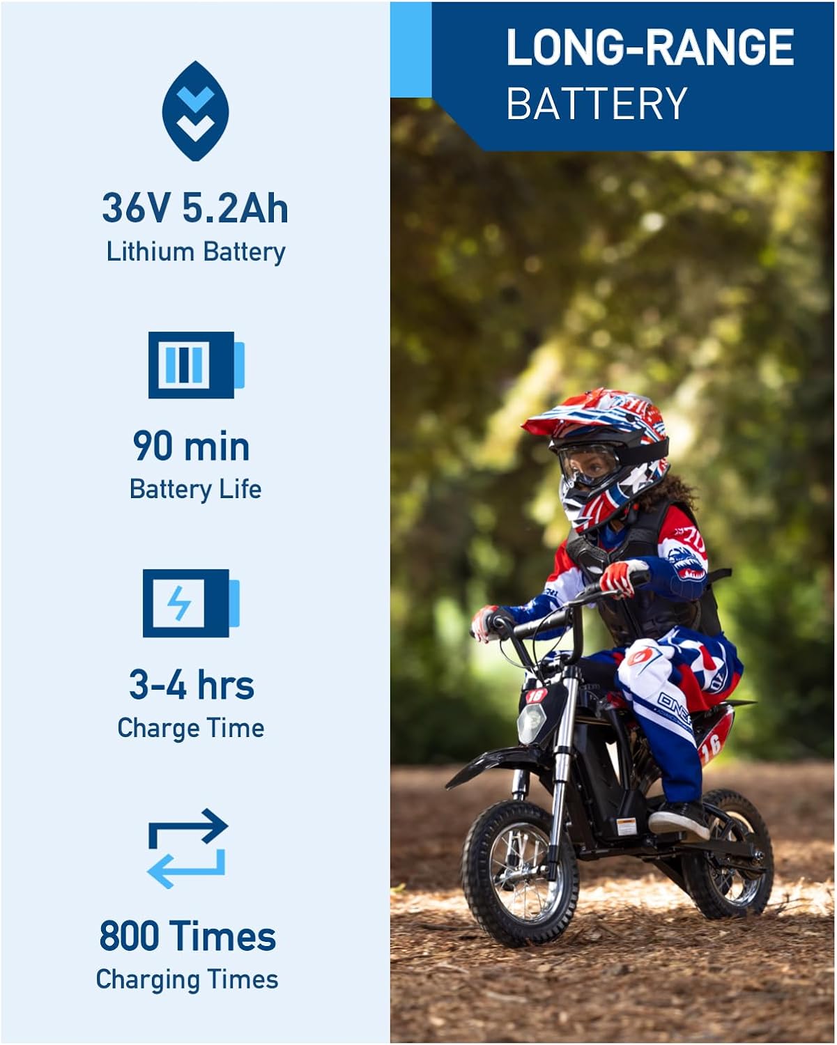 36V Electric Dirt Bike for Kids, 300W Motor, Up to 15.5 MPH, 13.7 Miles Range, 3-Speed Modes, Off-Road Electric Motorcycle for Ages 3–10