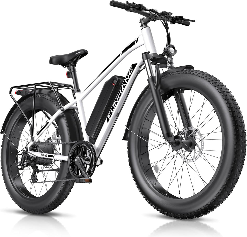 1000W Peak Electric Mountain Bike for Adults – 26-Inch Fat Tire E-Bike with Front Suspension, 7-Speed Gear System, Rear Rack & Up to 60-Mile Range