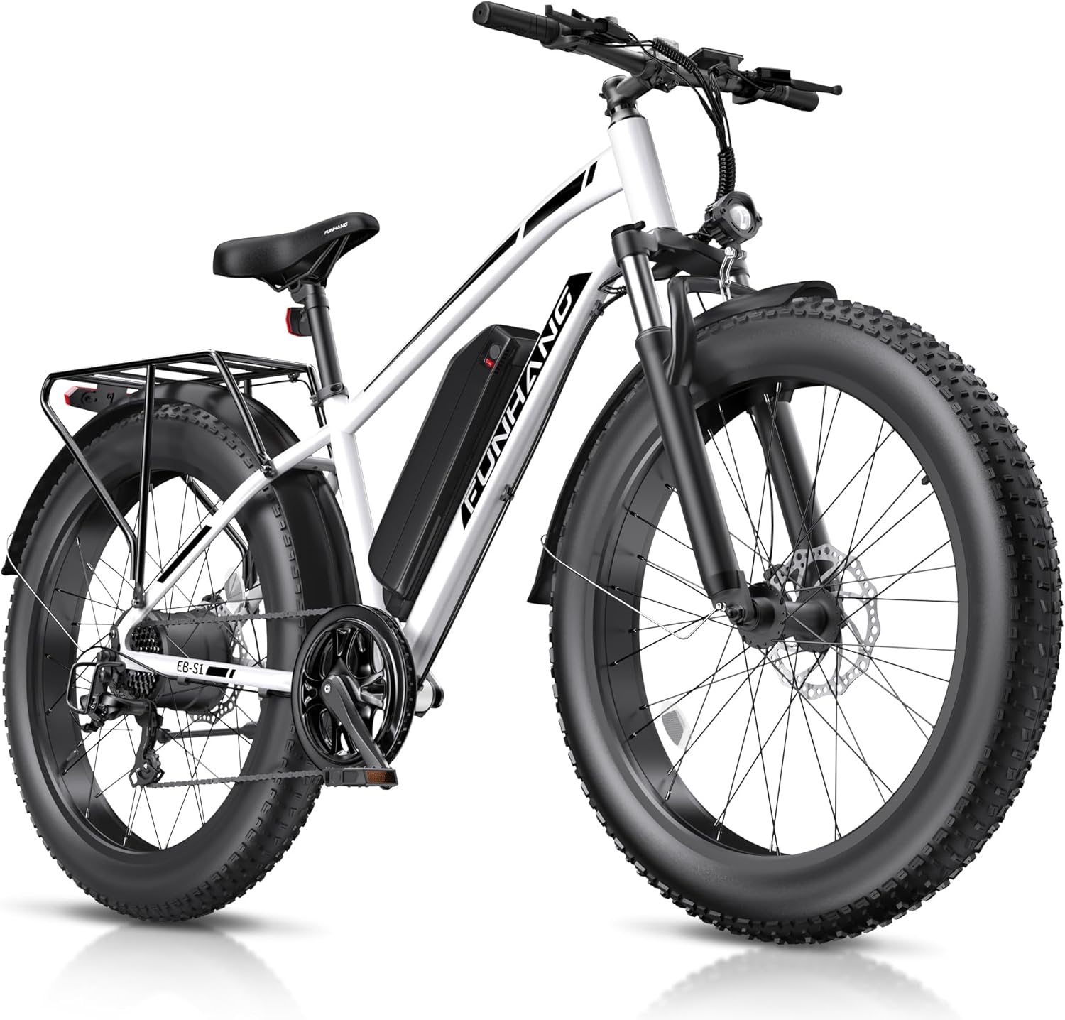 1000W Peak Electric Mountain Bike for Adults – 26-Inch Fat Tire E-Bike with Front Suspension, 7-Speed Gear System, Rear Rack & Up to 60-Mile Range