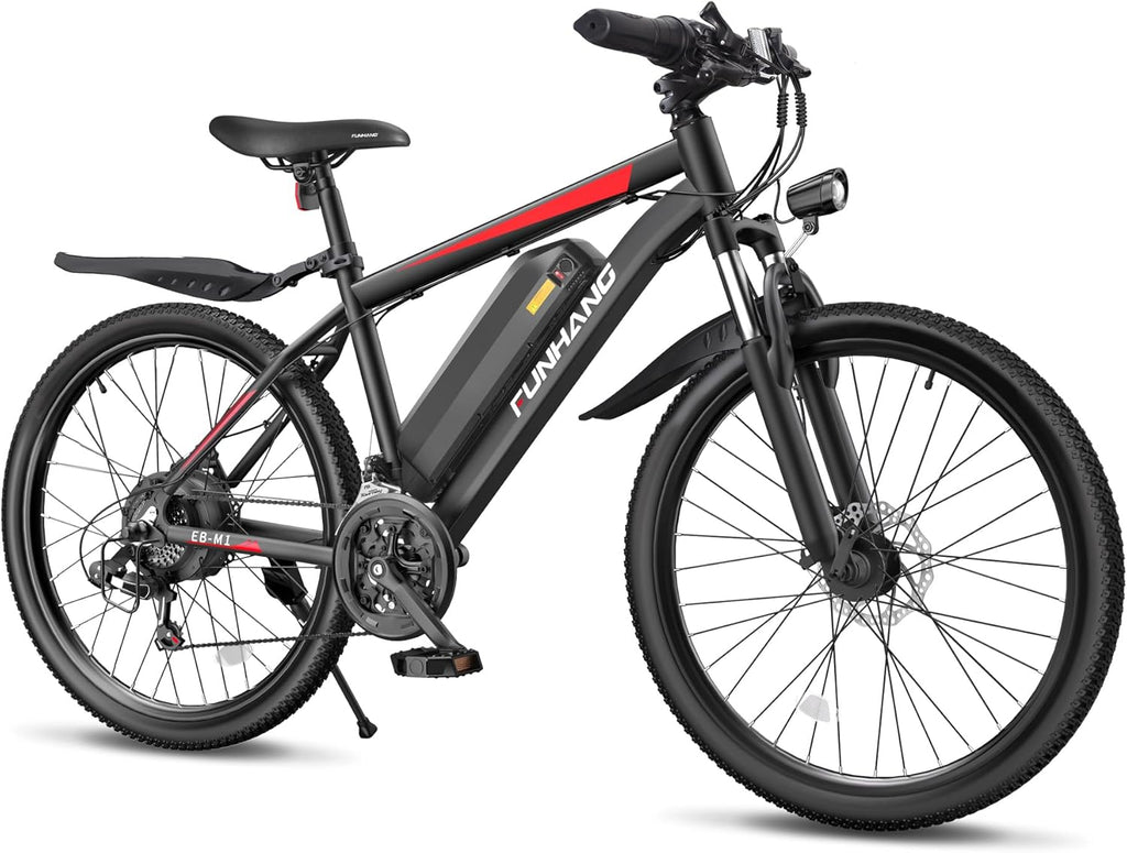 1000W Peak Electric Mountain Bike for Adults – 26-Inch E-Bike with Front Suspension, 7-Speed Gears, Fenders & Up to 50-Mile Range