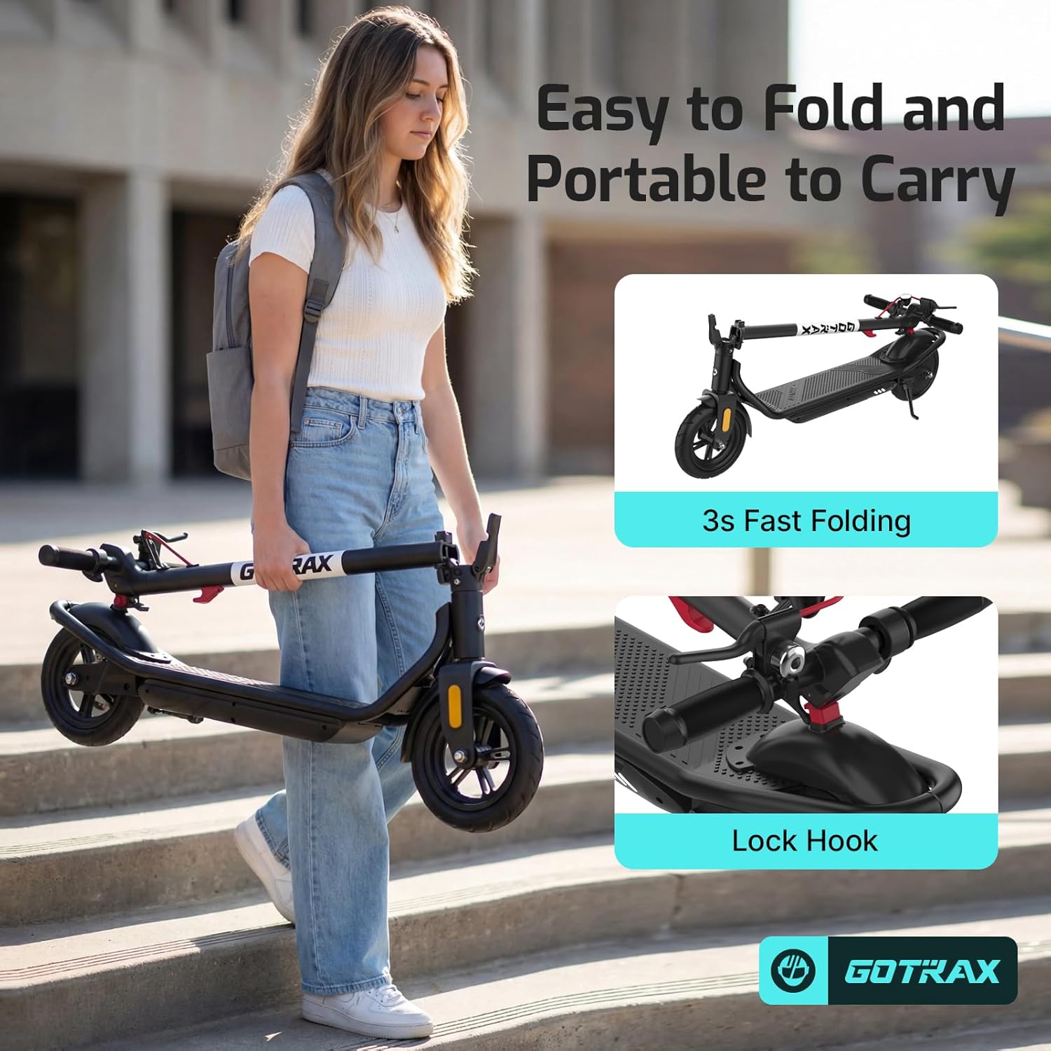 Electric Scooter for Adults, Max 12 Mile Range & 15.5Mph by 250W Motor, 8.5" Front Air & Rear Solid Tires, Max Load 220lbs