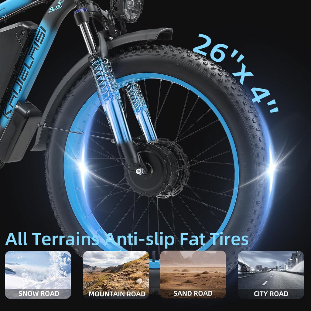Dual Motor Electric Mountain Bike for Adults, 26-Inch Fat Tire All-Terrain E-Bike, Hydraulic Brakes, Multi-Speed Drivetrain