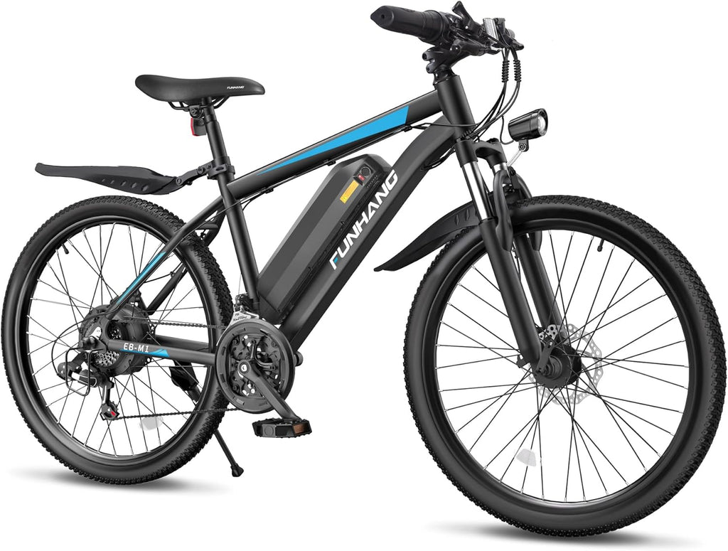 1000W Peak Electric Mountain Bike for Adults – 26-Inch E-Bike with Front Suspension, 7-Speed Gears, Fenders & Up to 50-Mile Range