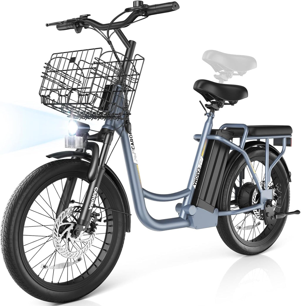 Electric Scooter with Seat – 20" Fat Tire Commuter E-Bike with Adjustable Seat, Basket & Removable Power System