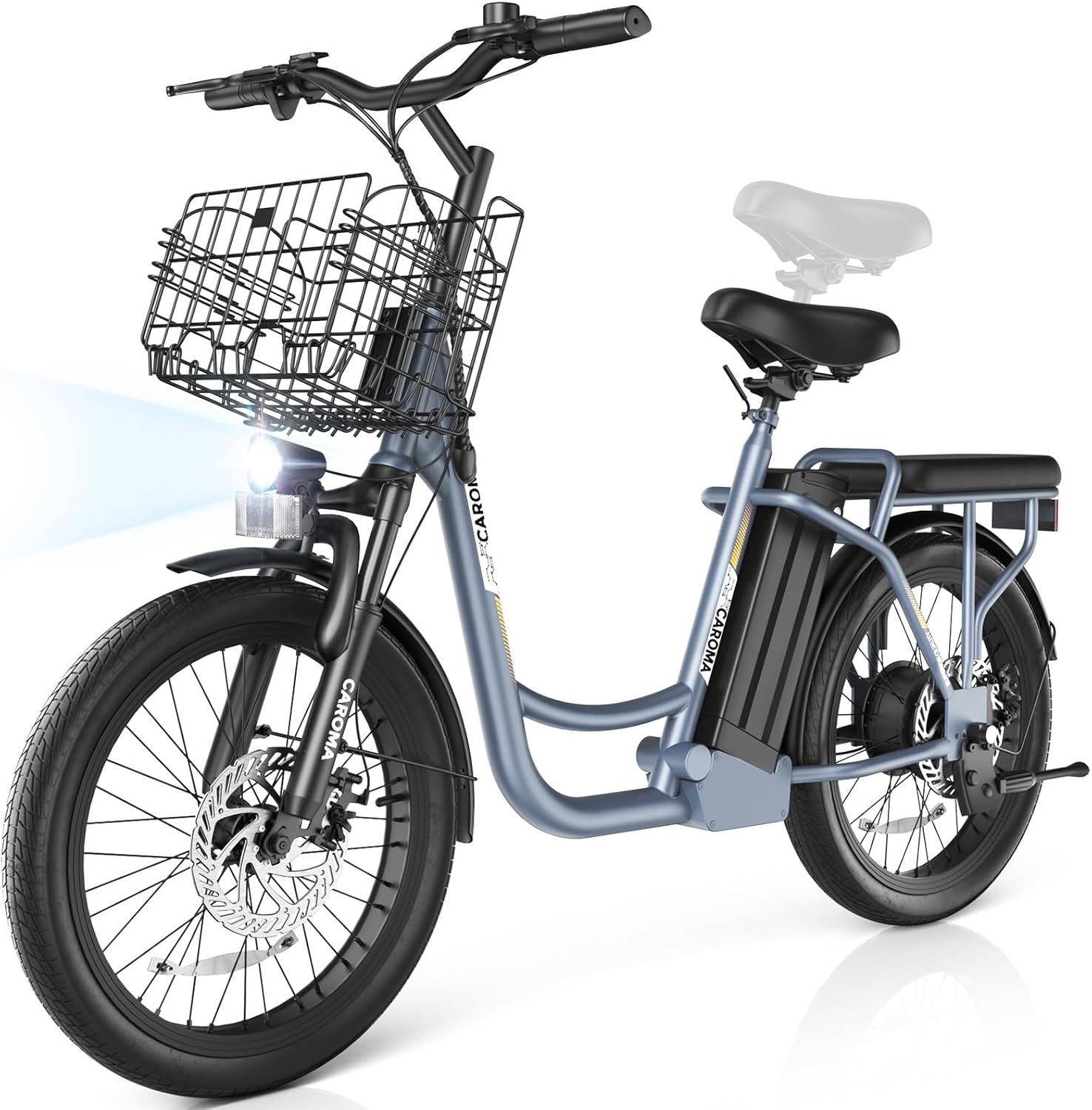 Electric Scooter with Seat – 20" Fat Tire Commuter E-Bike with Adjustable Seat, Basket & Removable Power System