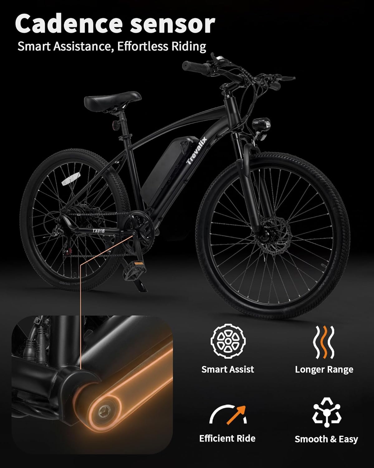 26" Electric Mountain Bike for Adults with 500W Peak Motor, Cadence & Torque Sensor, 6-Speed Gear System, 20 MPH & Up to 74 Miles Range