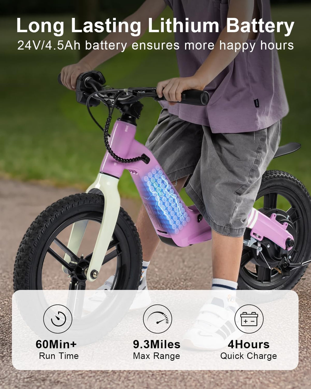 Electric Balance Bike for Kids Ages 3–6 – Lightweight Toddler E-Bike with 3 Speed Modes, Light-Up Front Tire & Adjustable Seat