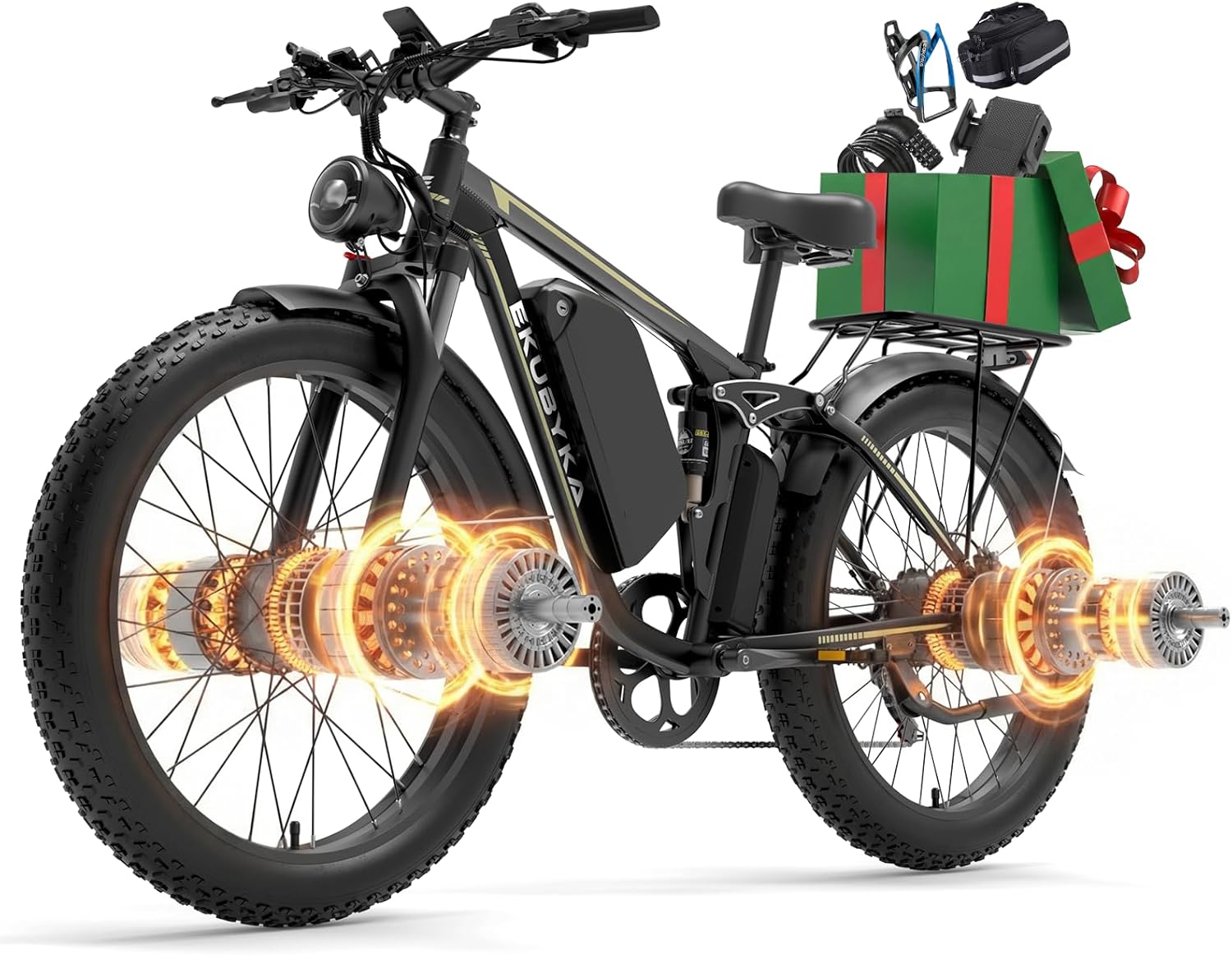 Dual Motor Electric Bike for Adults, Full Suspension Fat Tire All-Terrain E-Bike, Up to 100-Mile Range, 26-Inch Wheels, Heavy-Duty 400 lb Capacity