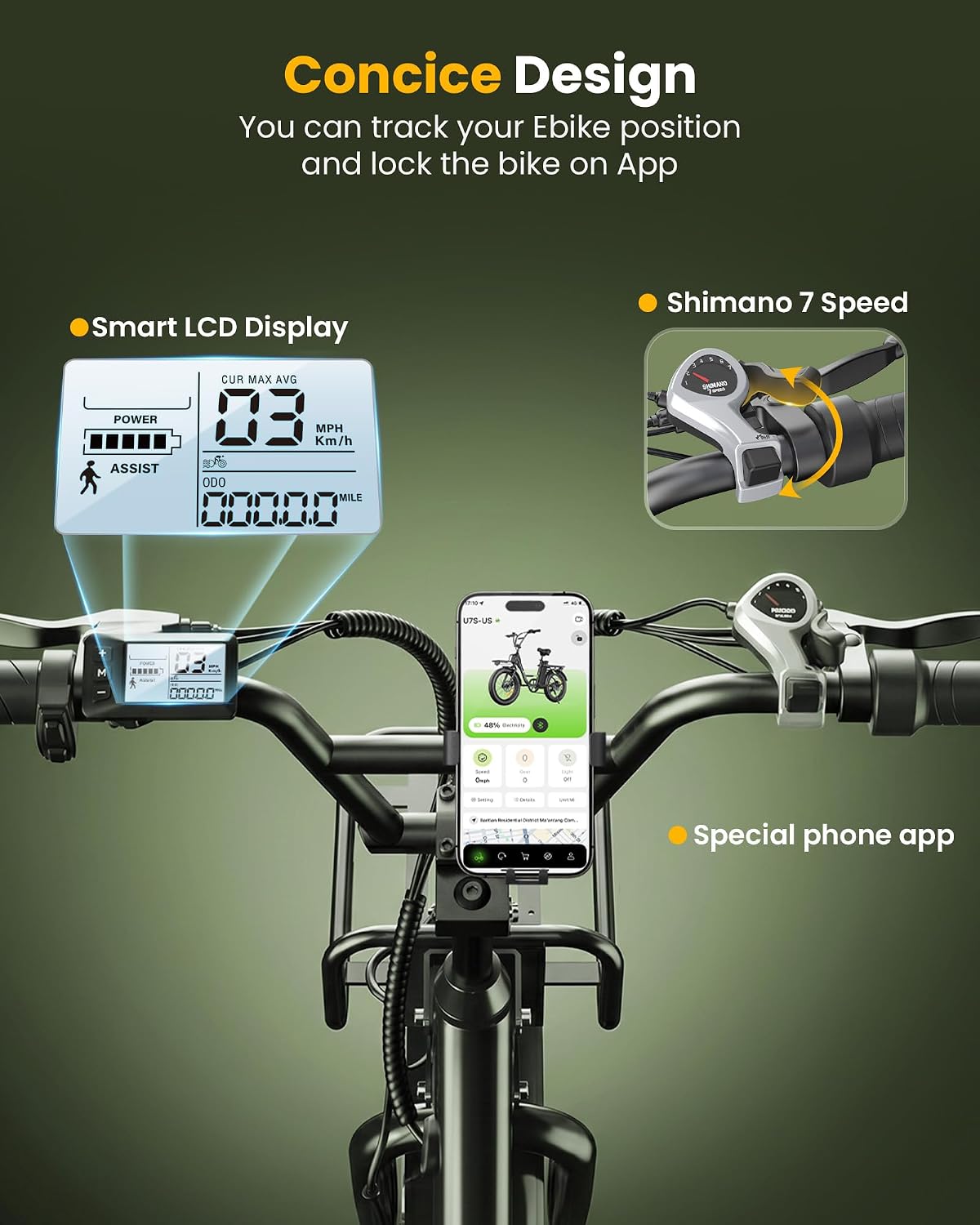 20" Fat Tire Step-Thru Electric Bike for Adults – Cruiser E-Bike with Dual Cargo Rack & 7-Speed Gear System