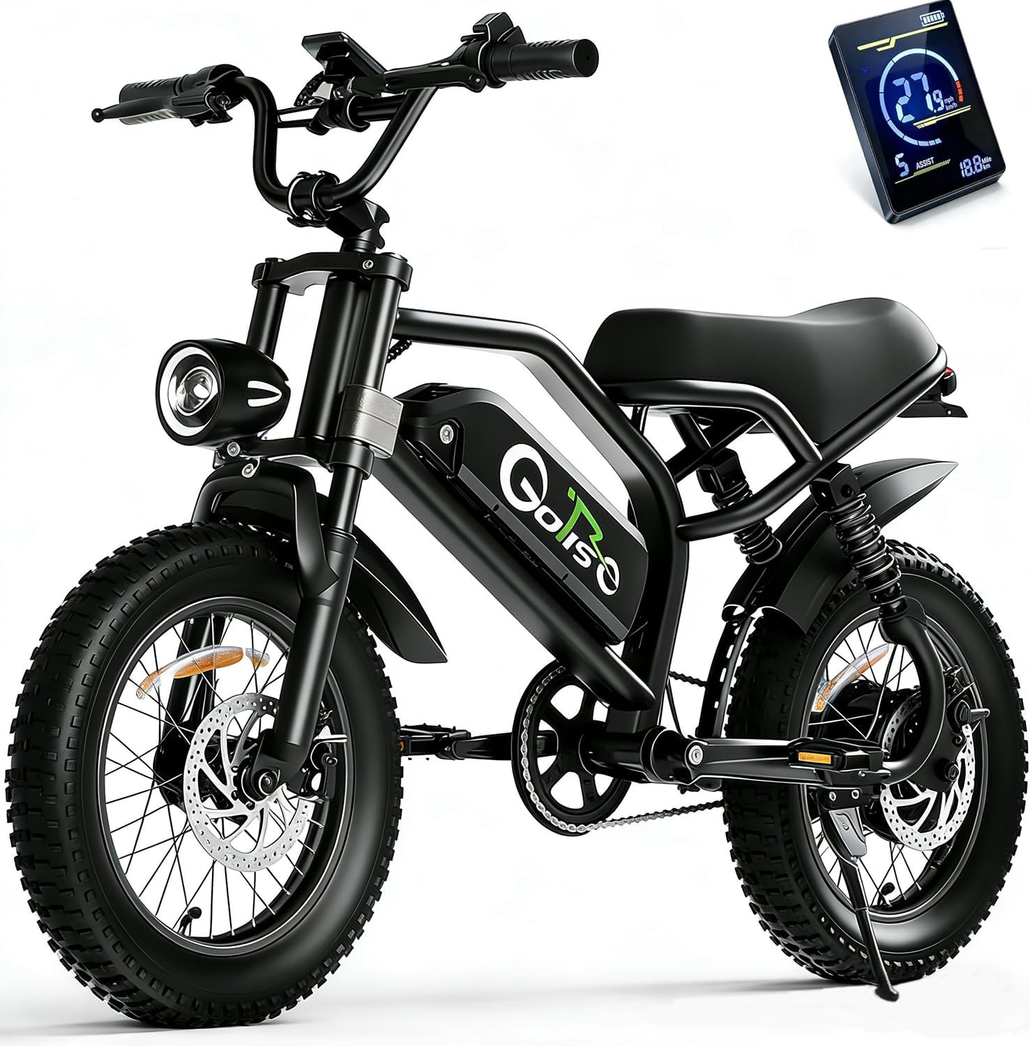 1500W Peak Electric Bike for Adults & Teens – 16-Inch Fat Tire All-Terrain E-Bike with Full Suspension & Up to 65-Mile Range
