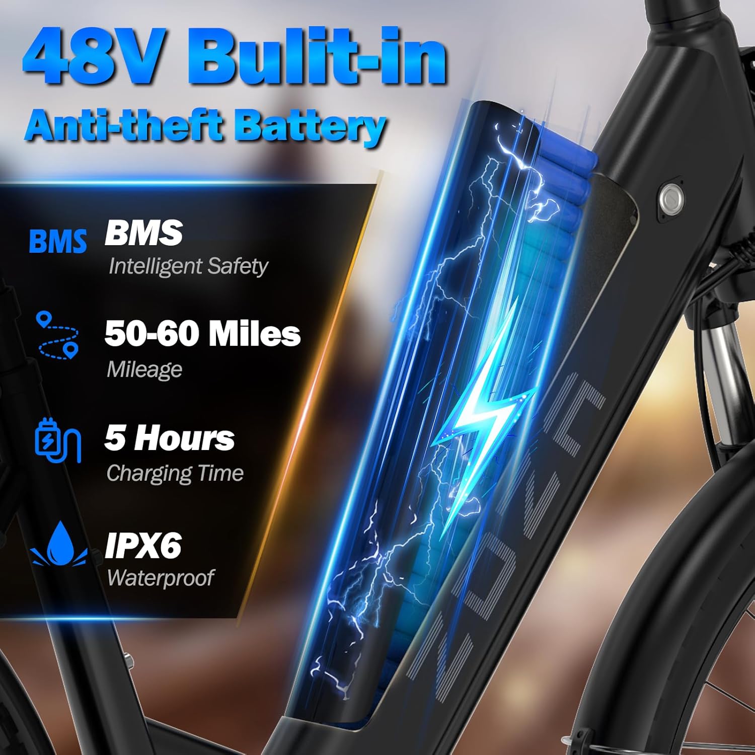 Electric Commuter Bike for Adults, 26-Inch Step-Through E-Bike, Long-Range Electric Bicycle with Adjustable Stem, Multi-Speed Gearing & Front Suspension