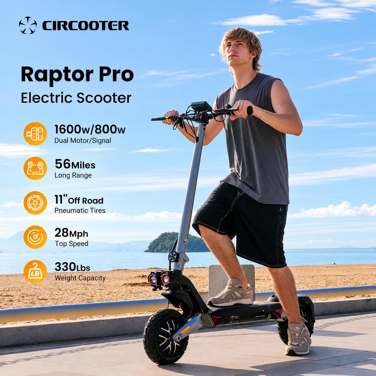 Landturbo Pro/Raptor Pro Electric Scooter for Adult, 800W/1500W Peak Motor, 38 Mph Top Speed, 47-56 Miles Max Range