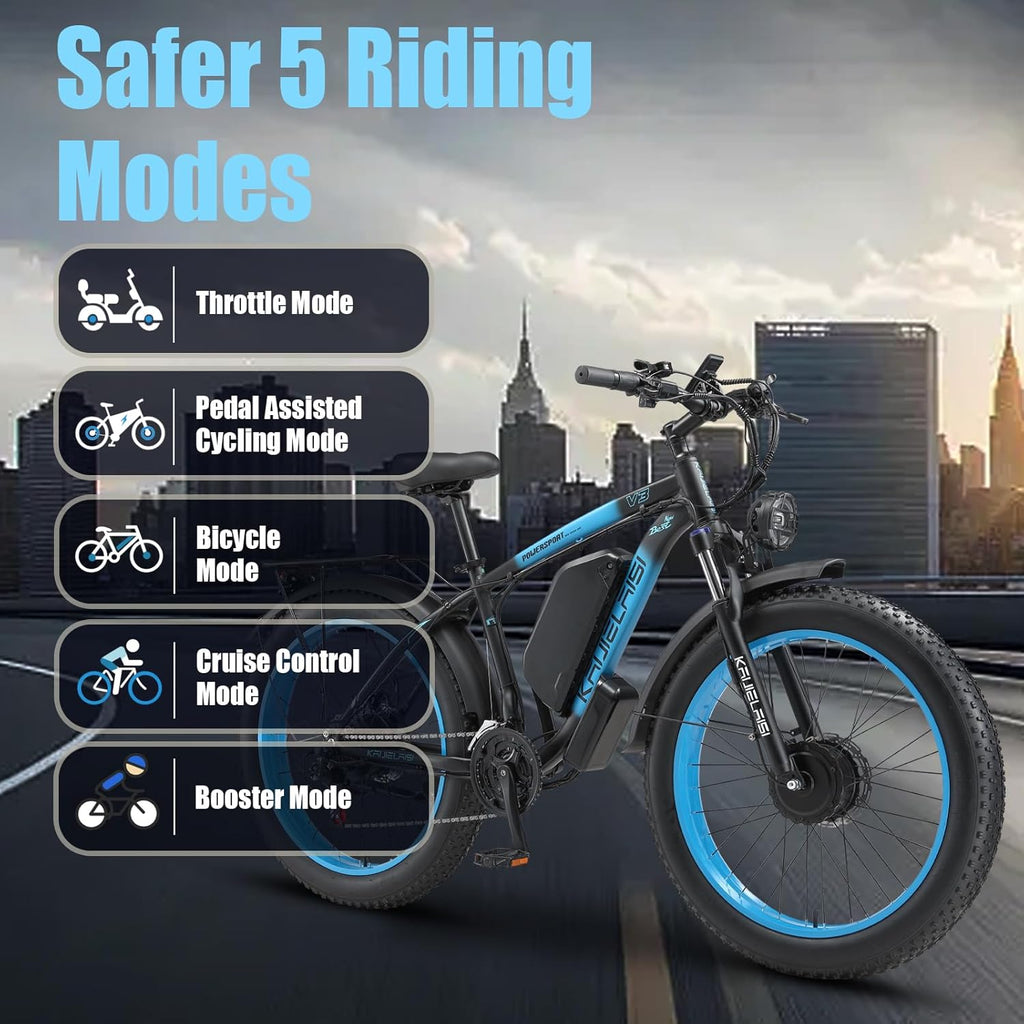 4000W Peak AWD Dual Motor Electric Bike for Adults – 26" Fat Tire E-Bike, 21-Speed, Dual Hydraulic Brakes