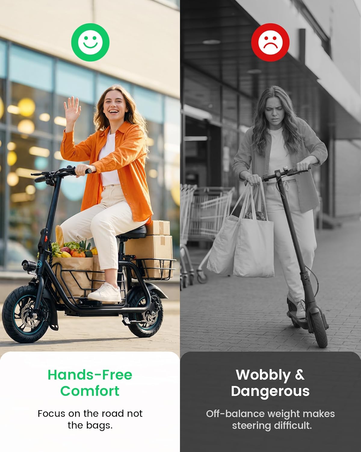 Electric Scooter with Seat for Adults, 550W Motor, Up to 19 MPH, 20 Miles Range, Foldable Commuter Scooter with Basket & 12" Pneumatic Tires