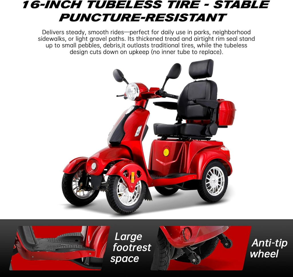 Heavy Duty 4-Wheel Mobility Scooter for Seniors & Adults – 500lbs Capacity, All-Terrain Electric Power Chair with Long Range Battery