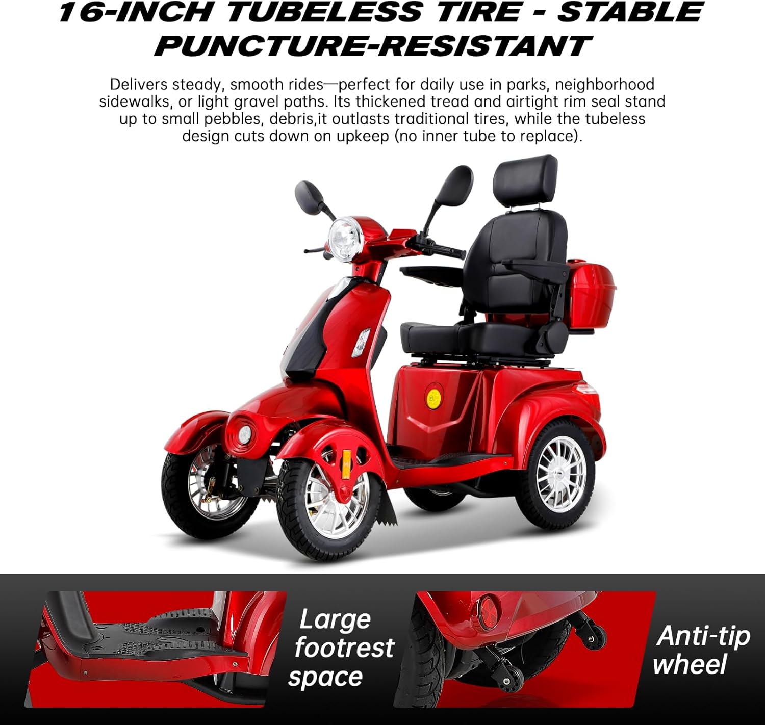 Heavy Duty 4-Wheel Mobility Scooter for Seniors & Adults – 500lbs Capacity, All-Terrain Electric Power Chair with Long Range Battery