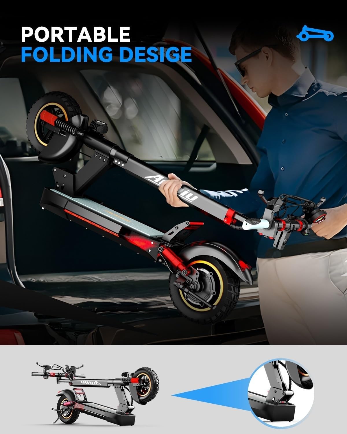 Electric Scooter with Seat for Adults, 25–30 MPH Top Speed, Up to 31 Miles Range, Foldable All-Terrain Commuter Scooter with 300 lb Capacity