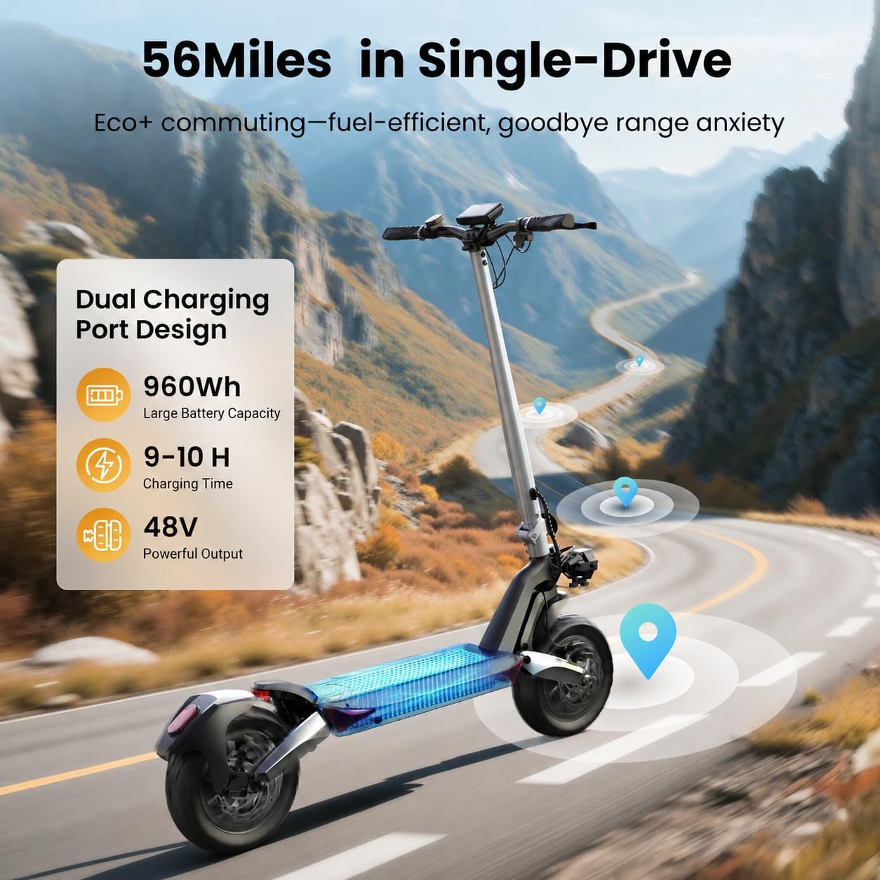 Landturbo Pro/Raptor Pro Electric Scooter for Adult, 800W/1500W Peak Motor, 38 Mph Top Speed, 47-56 Miles Max Range
