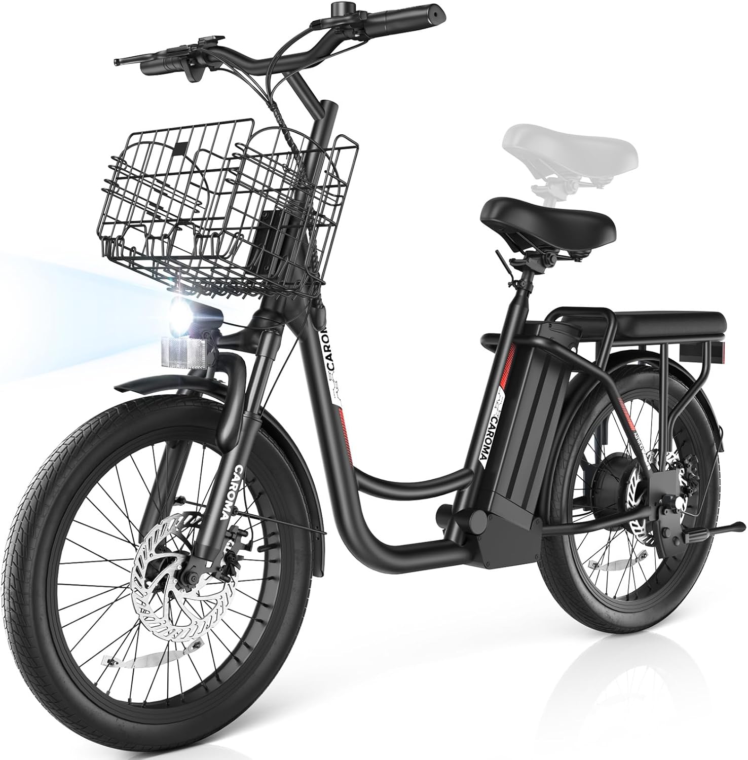 Electric Scooter with Seat – 20" Fat Tire Commuter E-Bike with Adjustable Seat, Basket & Removable Power System