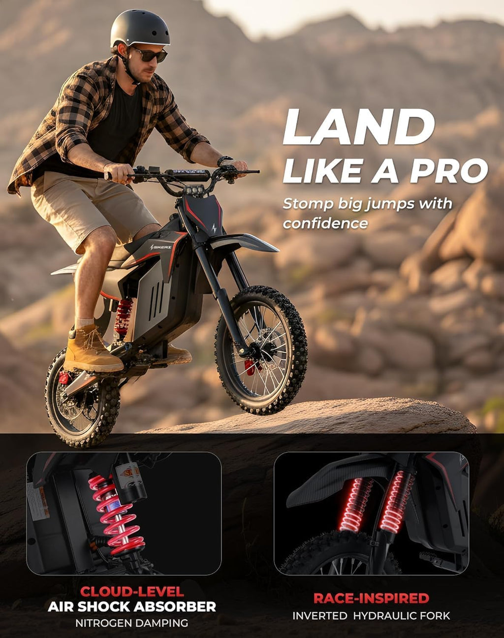 3200W Electric Dirt Bike for Adults & Teens – 37 MPH Off-Road E-Bike with Fat Tires, Dual Suspension & Hydraulic Brakes
