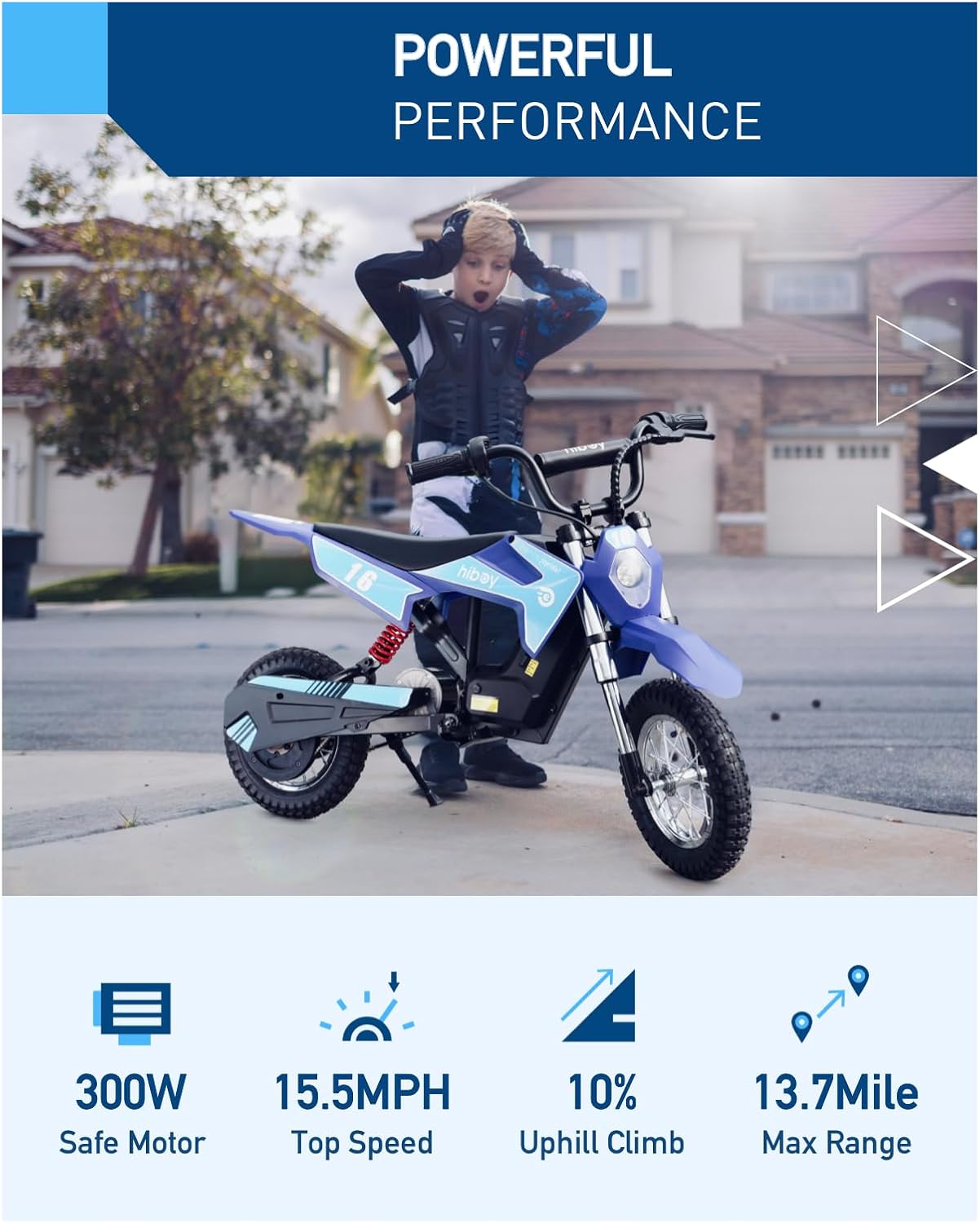36V Electric Dirt Bike for Kids, 300W Motor, Up to 15.5 MPH, 13.7 Miles Range, 3-Speed Modes, Off-Road Electric Motorcycle for Ages 3–10