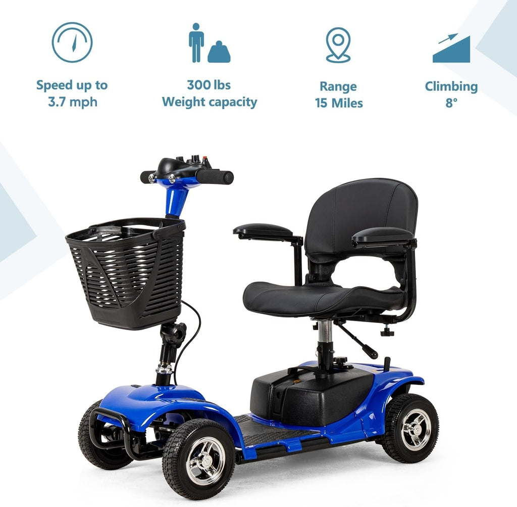 4-Wheel Mobility Scooter for Seniors & Adults – Foldable Electric Travel Scooter with Basket, LED Lights & Extended Battery