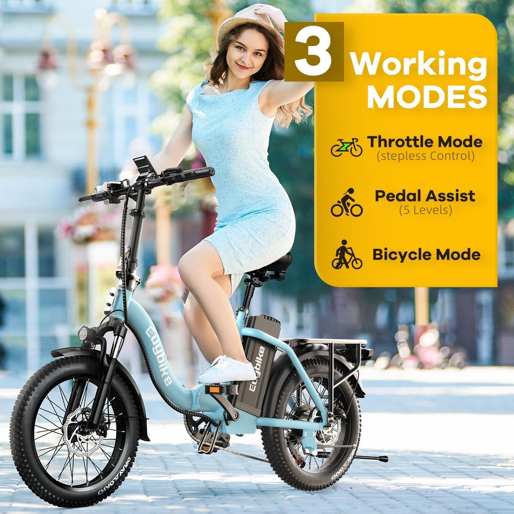 1000W Folding Electric Bike for Adults – 20" Fat Tire Foldable E-Bike, Up to 80 Miles Range, Removable Battery