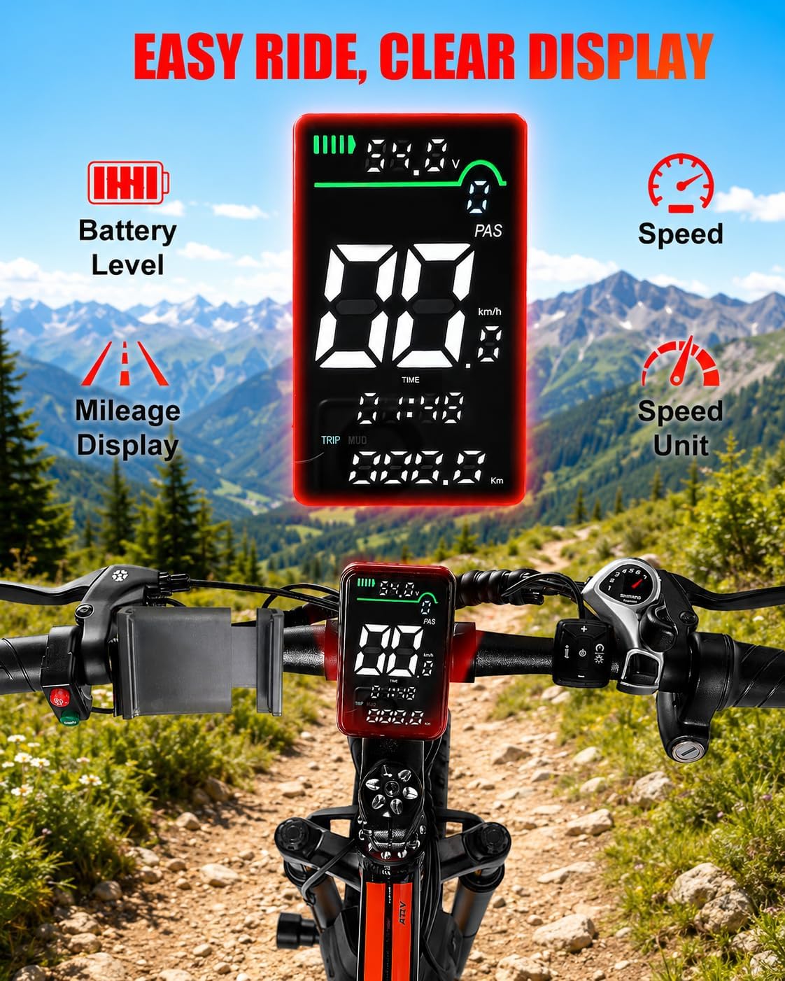 26" Fat Tire Electric Bike for Adults, 1500W Peak Motor, 28+ MPH, 7-Speed Electric Mountain Bike with Long-Range Performance