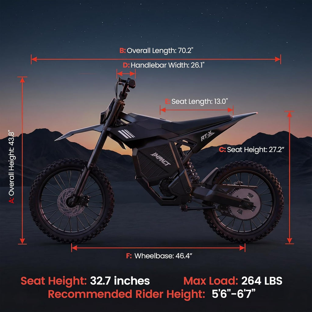 Electric Dirt Bike for Adults, 6500W Peak Mid-Drive Motor, 53+ MPH, Up to 70-Mile Range, Dual Shock Suspension, Hydraulic Brakes