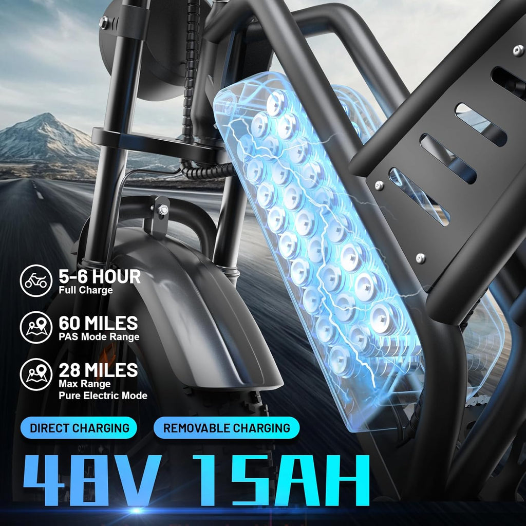 Electric Mountain Bike for Adults, 20-Inch Fat Tire All-Terrain E-Bike, Long-Range Commuter & Off-Road Electric Bicycle