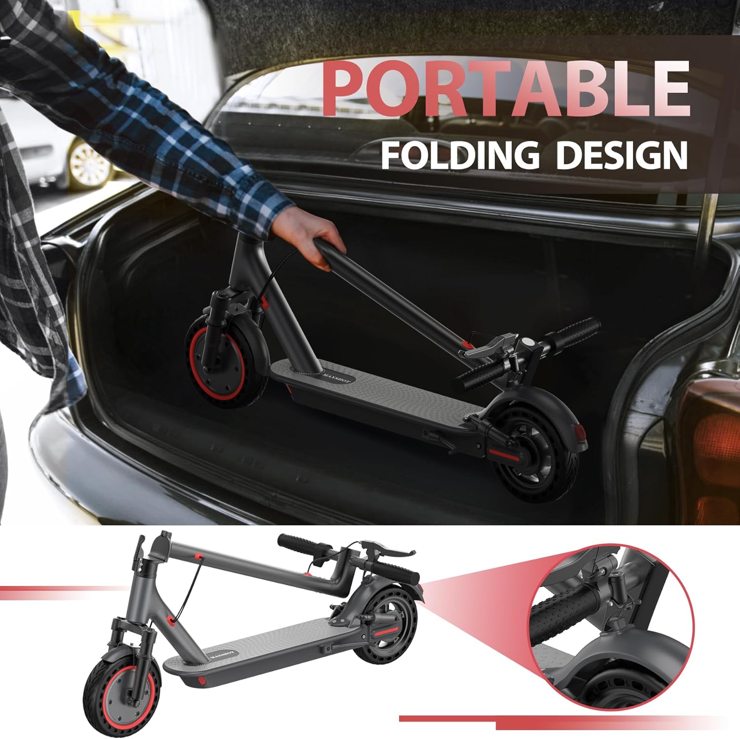Electric Scooter for Adults – 350W/500W Motor, 19–22 MPH, Up to 28 Miles Range, Folding Design with Dual Suspension & App Control
