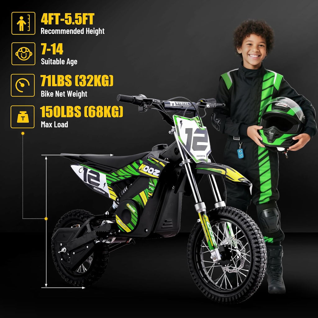 Kids Electric Dirt Bike with 3 Speed Modes, Dual Suspension & Disc Brakes – Up to 20.6 MPH, 19-Mile Range
