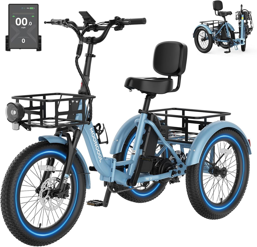 Folding Electric Tricycle for Adults with 500W/750W Motor, 20" x 3.0" Fat Tires, Step-Through Aluminum Frame, Reverse Function & 3-Wheel Design